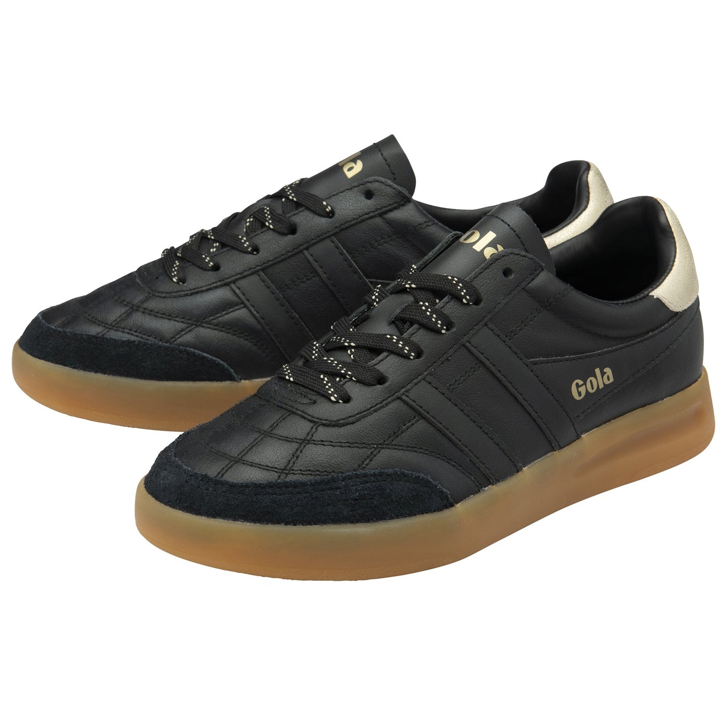 GOLA|SNEAKERS MUEJR|STADIA LEATHER-BLACK/GOLD/GUM CLB785|BGG