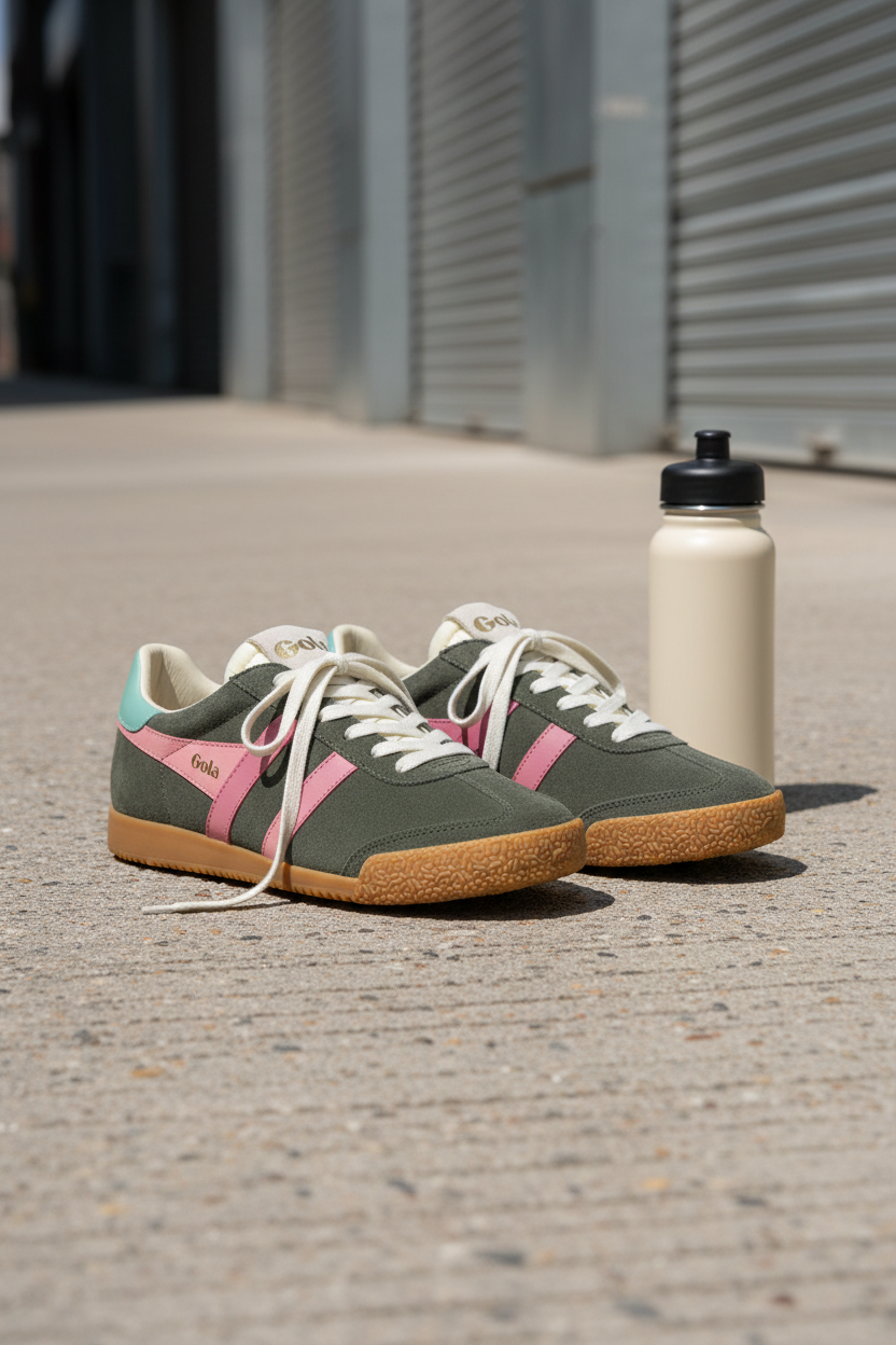 Gola Elan en suelo urbano con botella beige