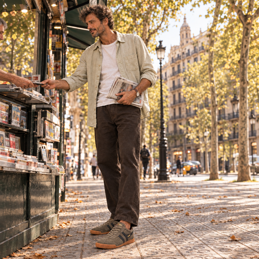 Hombre junto al kiosko, formato cuadrado
