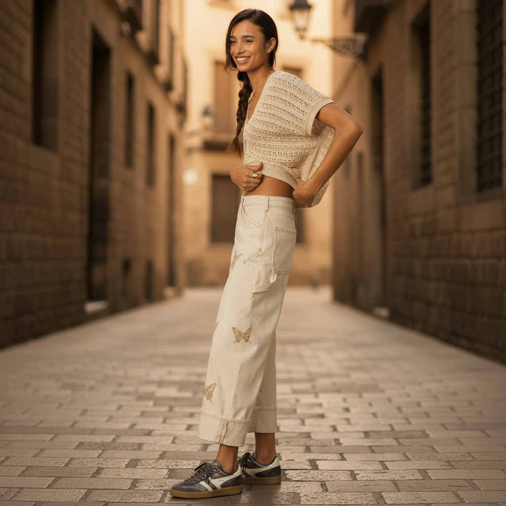Mujer de perfil sonriendo con Gola Viper en el Gótico de Barcelona