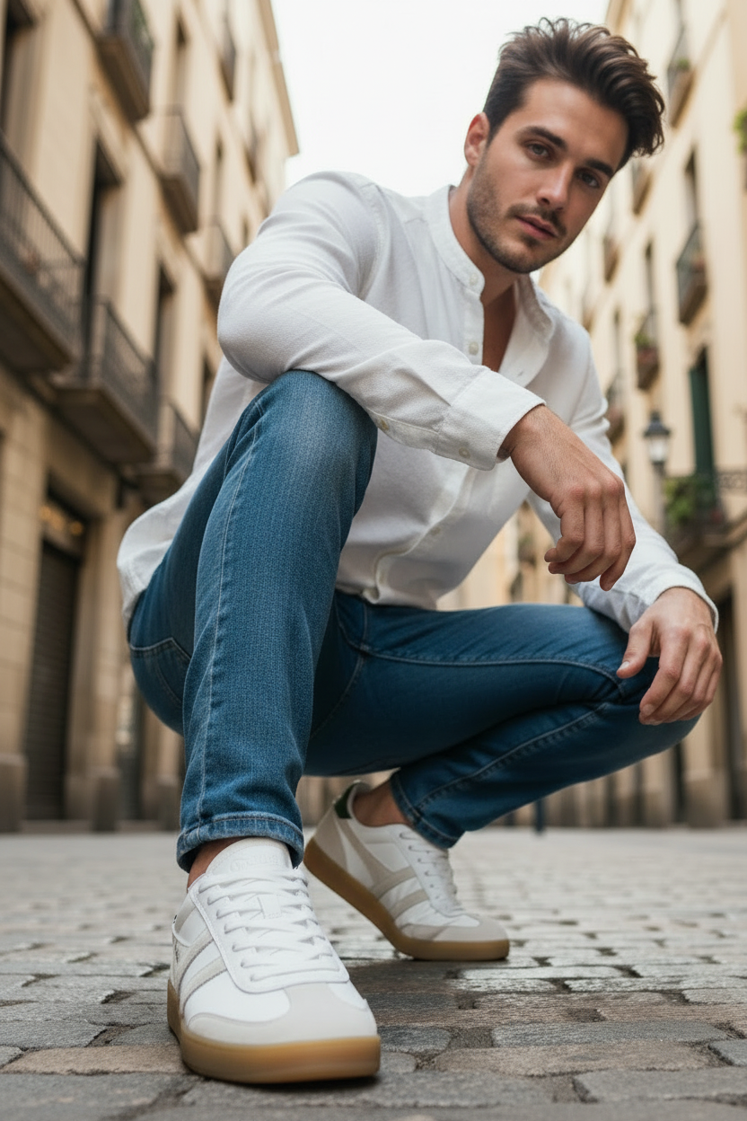 Modelo con camisa blanca en Gótico Barcelona